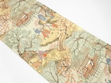 7528383: JAPANESE KIMONO / ANTIQUE FUKURO OBI / SILK / WOVEN SCENERY IN TANG