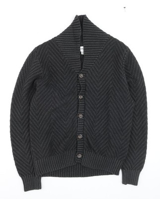 Goodfellow & Co Herren Strickjacke grau Fischgrätmuster Knöpfe M