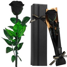 Roses Gifts for Women - Eternal Rose Preserved Flowers with Stem 30 cm, Black 