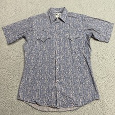 Ely Cattleman Shirt Mens Medium Blue Paisley Pearl Snap Western Cowboy Ranch