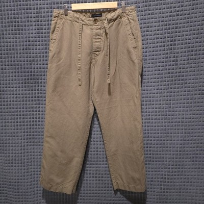 VTG BananaRepublic Linen Drawstring Pants 32x29 Brown Khaki Surfer Beach WideLeg