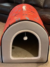 Indoor Dog Bed Cave Cabin 34" x 26" x 26" Fun Orange and Gray Pattern XXL