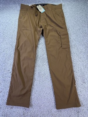 NEW Prana Brion II Pants 42 X 34 Stretch Slim Fit Tapered Cargo Sepia Brown