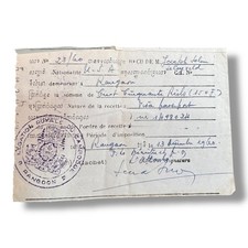 1946 Rangoon Burma French Colonial Tax Receipt Official Document Purple Stamp