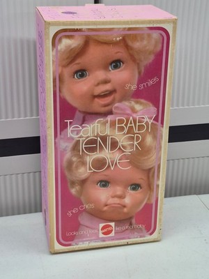 Vintage 1972 Mattel Tearful Baby Tender Love 15'' Doll With Box Shelf G1