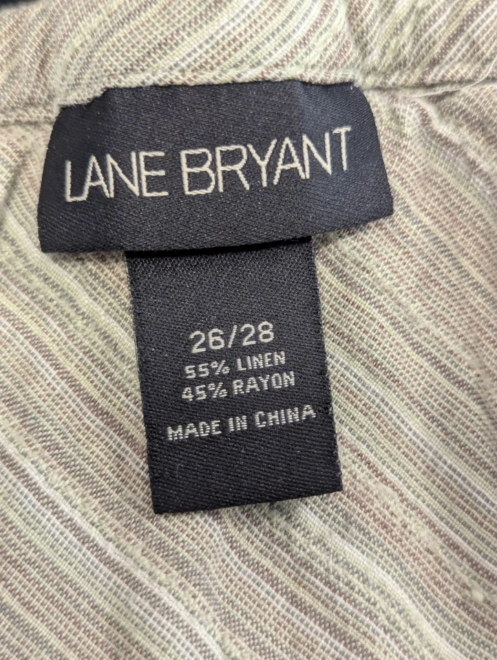 Maxi falda larga a rayas verde tostado Lane Bryant de mezcla de lino para mujer talla 26/28 Foto 2 de 3