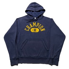 Champion Hoodie Men’s Small Blue Yellow Pullover Logo Hip Hop Hipster Sportswear