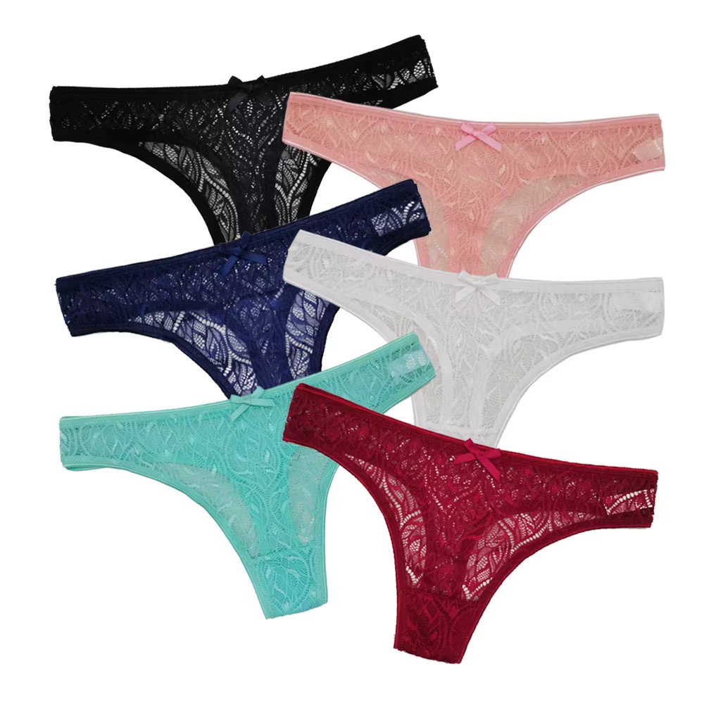 Damen Strings Spitze 6er Set Spitzentangas mehrfarbig sexy Lace Panty 6 Stück