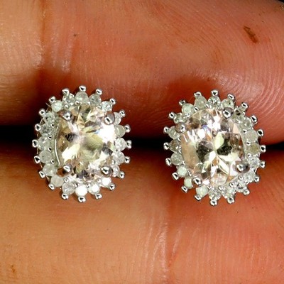 925 Sterling Silber Ohrringe Oval Morganit 5x4mm Diamant 40pcs Schmuck