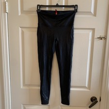 Spanx Black  Faux Leather Leggings Size Large Petite Edgy Tummy Control
