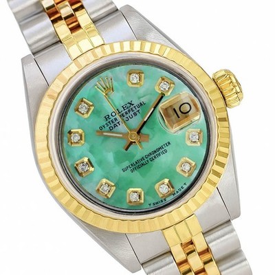 Rolex Datejust Ladies Two-Tone Gold & Steel Green Mother of Pearl Diamond Watch