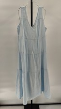 Quince Women 100% Organic Cotton Gauze Tiered Maxi Dress Nantucket Blue M