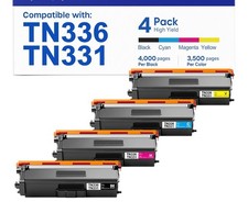 4 Pack TN336 Toner Cartridge High Yield Replacement Brother Black,Cyan,Yellow,Ma