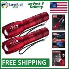 Durable 2 Pack Red LED Flashlights - Waterproof, Rechargeable, 5 Lighting Modes