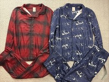 Cat  Jack Boys Large 10/12 Long Sleeve Button Front Cozy Pajama Set Lot of 2