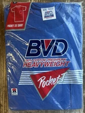 NOS Vintage 90s BVD Preshrunk Heavyweight Blue Pocket Cotton T Shirt USA XXL New