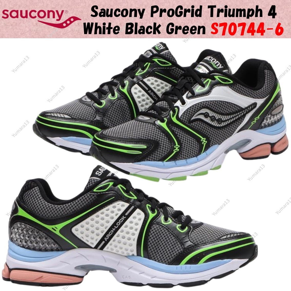 Saucony ProGrid Triumph White Black Green S70744-6 Men's Size
