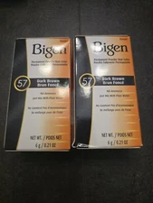 Lot 2-BIGEN #57 Dark Brown-PERMANENT POWDERD HAIR COLOR No Ammonia Mix/Water