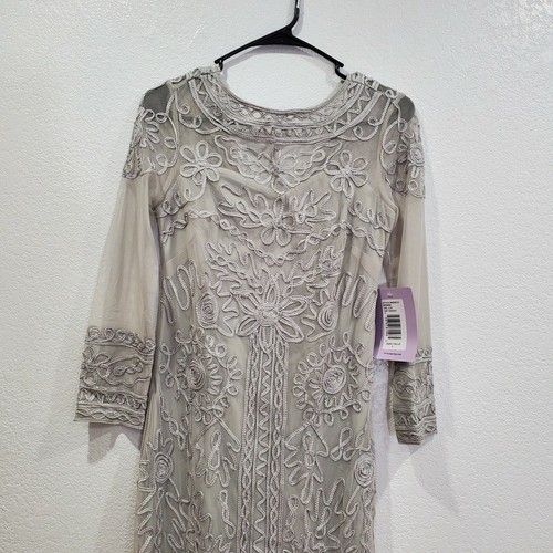 JS Collections Soutache Mesh Maxoe Dress, Size 4 Silver/Grey Long sleeve Long - Picture 3 of 12