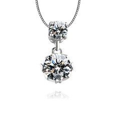 Silver Tone Double Round Cut 1 Carat/ 3 Carat Cubic Zironia Pendant Necklace