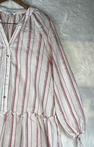 Zara Kleid Damen S Elfenbein Gestreift Bauern Boho Bohemian Strand Minimalistisch Retro - Bild 5 von 20