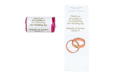 50 Personalised wedding Favours Love heart sweets with personal wrapper