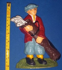 Vintage Painted Cast Iron Golfer Caddy Door Stop