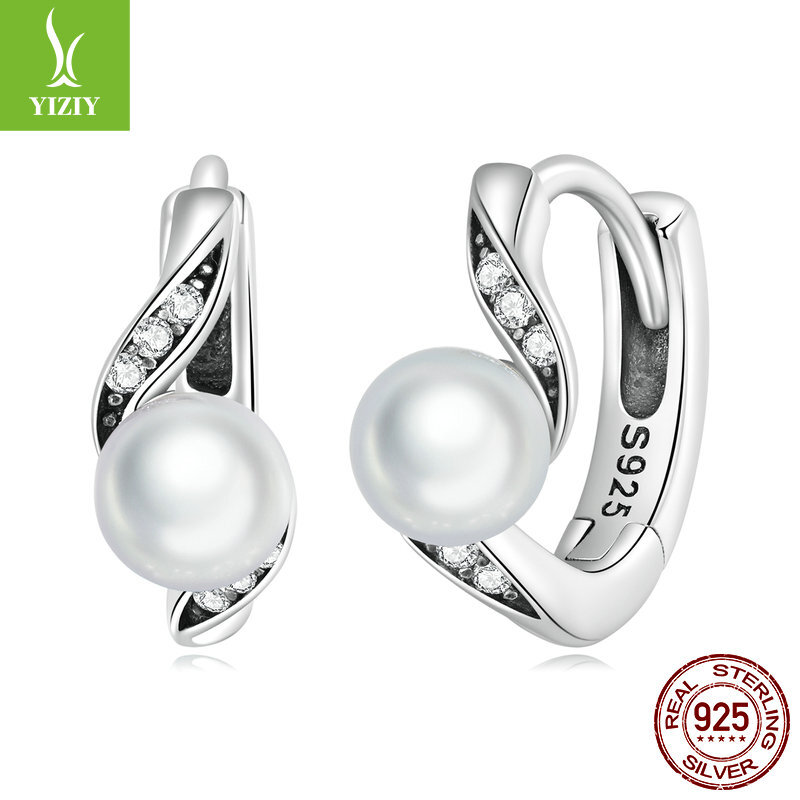 Fashion European Real 925 Sterling Silver Shell Bead Hoop Earrings Jewelry Women