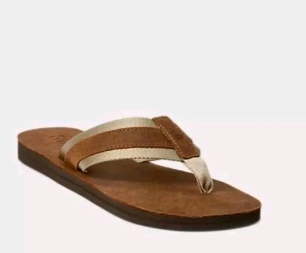 Ralph Lauren Polo Leather Sullivan Brown Navy Flip Flops Sandals