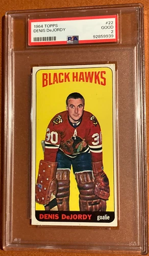 1964 Topps Tall Boy NHL #22 Denis DeJordy Chicago Blackhawks PSA 2 GOOD
