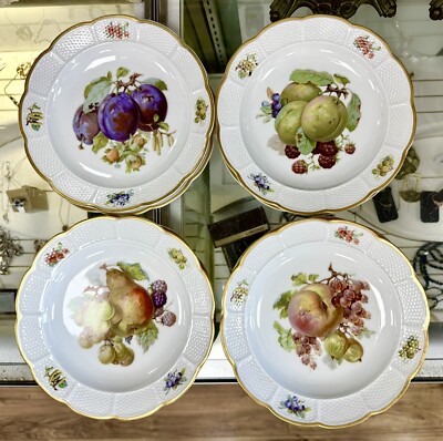 SET (9) ANTIQUE ROSENTHAL FRUITS PORCELAIN BASKET WAVE RIM 1/4” SALAD  PLATES