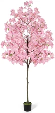 6Ft Tall Cherry Blossom Artificial Tree, Fake Tree Faux Silk Plant with Plastic