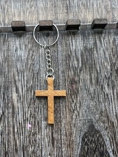 Brown Wood Cross Keychain