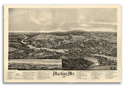 1896 Machias Maine Vintage Old Panoramic City Map - 24x36