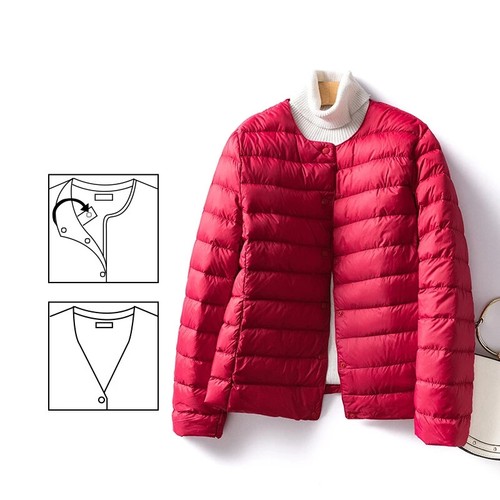Women Duck Down Jacket O-neck Winter Warm Collarless Ultralight Quilted Puffer - 第 17/38 張圖片