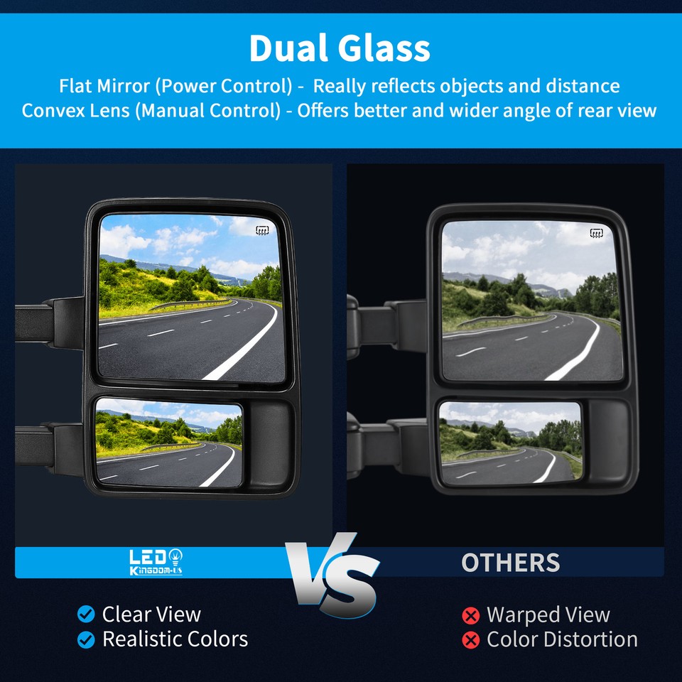 Driver Side Power Heated Tow Mirror For Ford Super Duty 2008-2016 - Extendable & Manual Fold