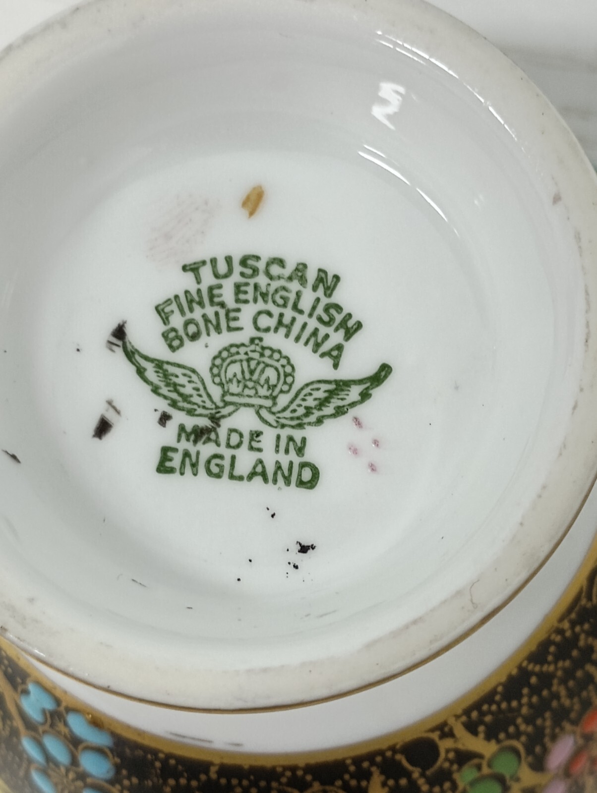 Vintage Tuscan English Bone China Tea Cup & Saucer Gold Accent Floral Colorful