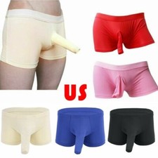 US Men  s Open/Close Penis Sheath Sleeve Shorts Breathable Boxer Briefs Underpant