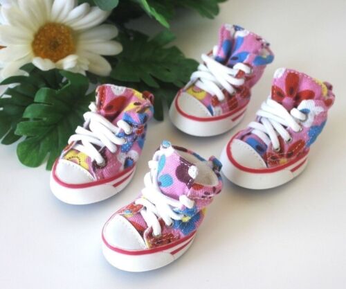 USA SELLER Dog Puppy SET of 4 Shoes Boots Sneakers Pink Flowers  sz #1 - #5 - Picture 1 of 4
