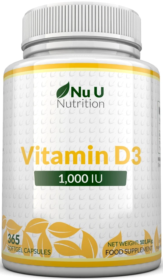 Vitamin D3  1,000IU - 365 Softgels Capsule - 25mcg Vitamin D High Absorption