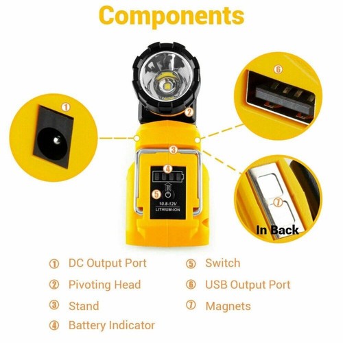 Cordless Flashlight LED Work Light for Dewalt 10.8V-12V Lamps Outdoor Spotlight - Picture 9 of 11