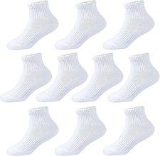 Kids Ankle Socks Boys Cushioned Athletic Crew Large, 10 Pairs White