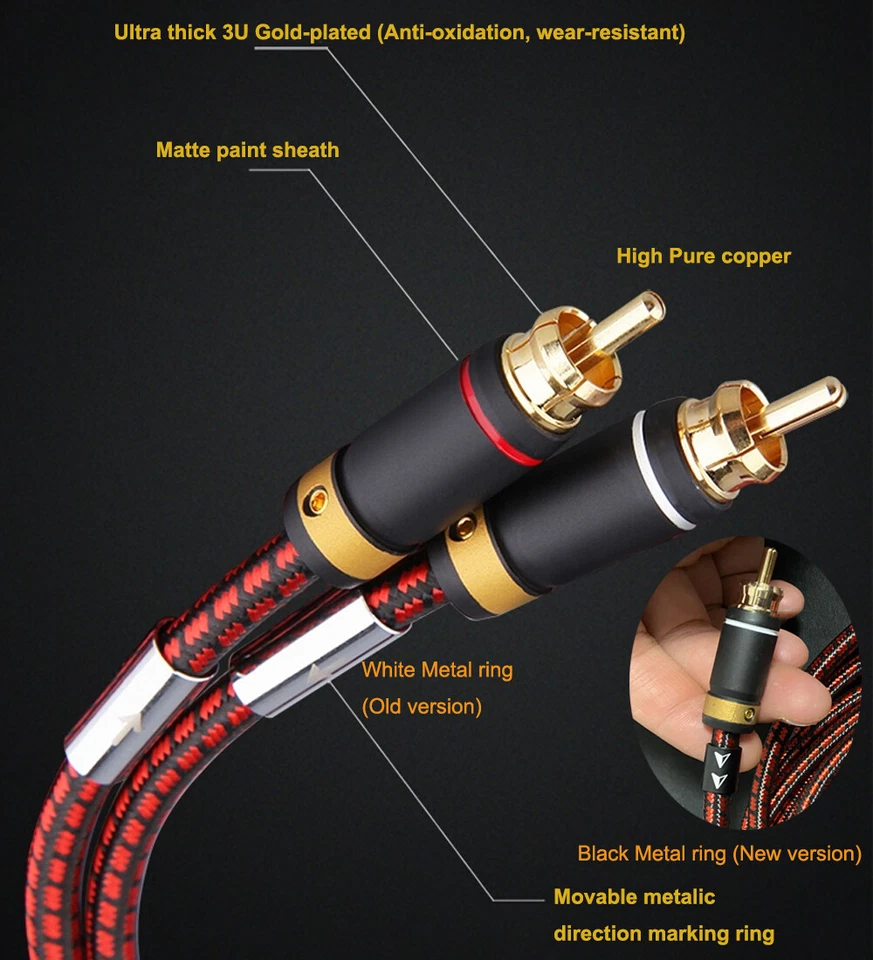 Audiophile 2x RCA doppio phono stereo cavo audio OFC oro spina rame puro - Immagine 4 di 4