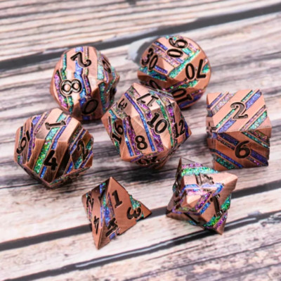 Banded Copper w/Rainbow Mica | Metal DnD Dice Set | Dungeons & Dragons AD&D d20