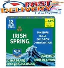 Irish Spring Moisture Blast Deodorant Bar Soap for Men, 3.7 oz Bar (12 Pack)