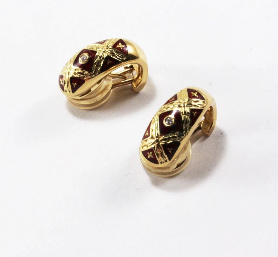 PENDIENTES FABERGE ORO 18K ESMALTE DIAMANTE CLIP-ON/POST EDICIÓN LIMITADA 43/1000,13,03 g Foto 3 de 4