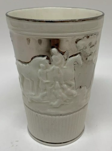 Vintage Wedgwood England Becher Natur Bäume & Pferde weiß mit Silber CM 5224 - Bild 6 von 8
