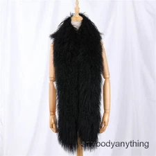 Unisex 100% Genuine Mongolian Wool Curly Hair Scarf Winter Warm Long Boa Scarves