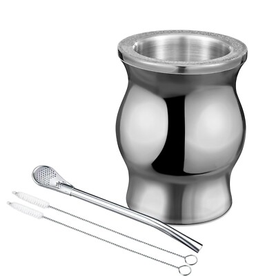 Yerba Mate Cup, Mirror-Polished 8.5 oz Double-Walled Stainless Steel Mate Cup...