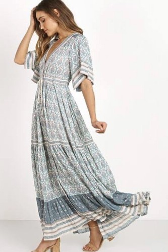 Spell & The Gypsy Dress Oracle Maxi Gown Sage Green L Bohemian Boho Button Down - Picture 5 of 12